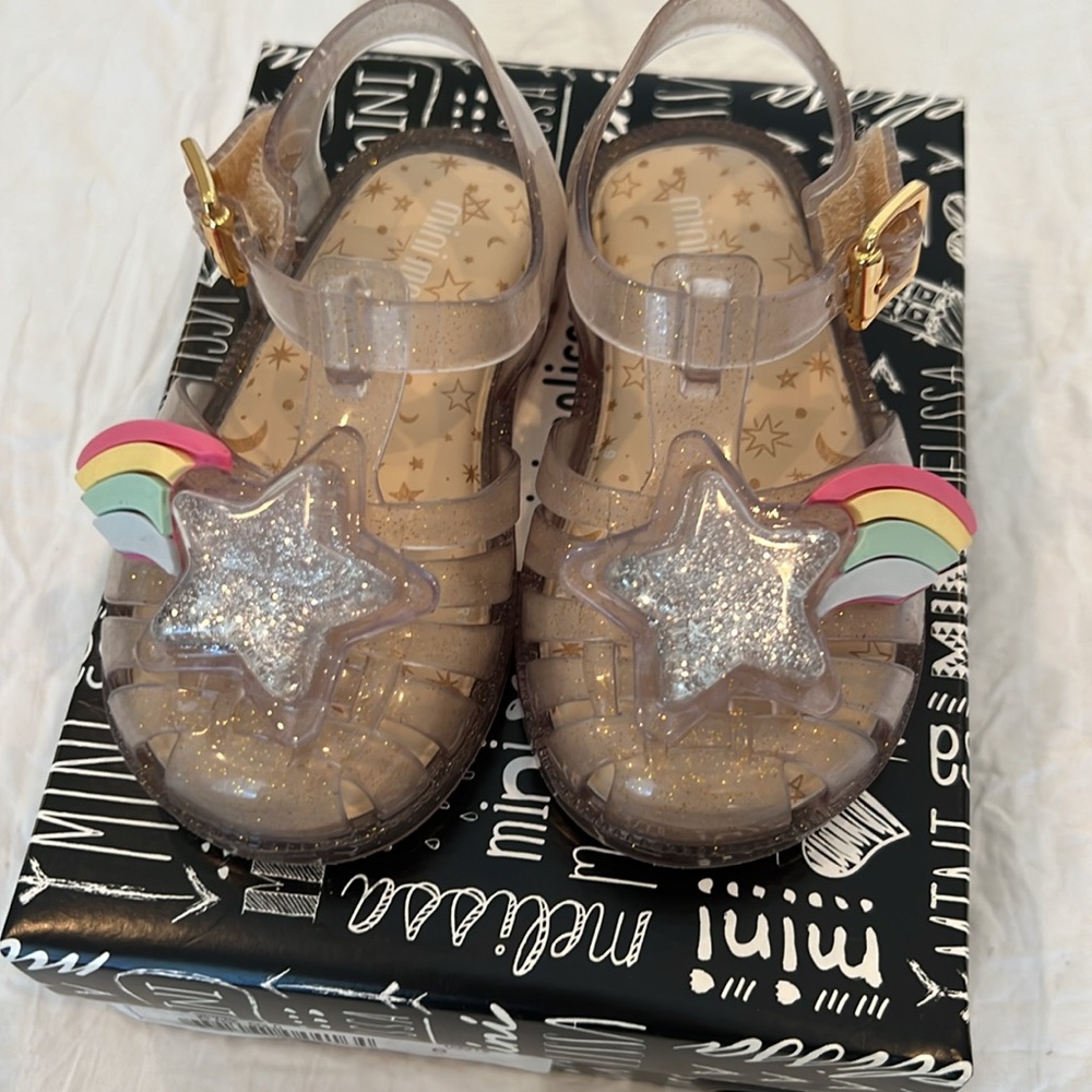 Mini Melissa Clear Sandals with Rainbow and Star Accents New In Box - Picture 4 of 6